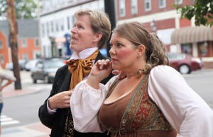 George Hosker-Bouley and Sarah Shanahan regale visitors with scandalous tales and bawdy jokes on the Portsmouth Other-Belly Tour.